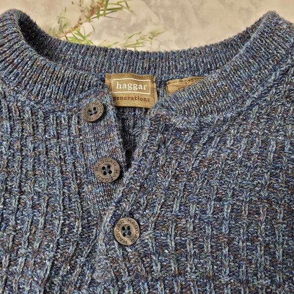 Haggar Generations Blue Marled Henley Sweater size Large - Picture 3 of 9